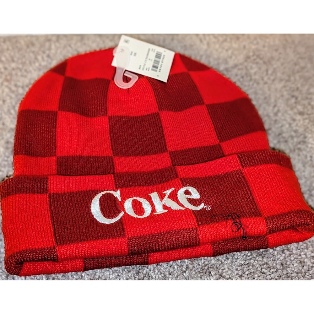 Mad Engine Coca Cola Red Coke Checkerboard Beanie OS One Size‎ NWT